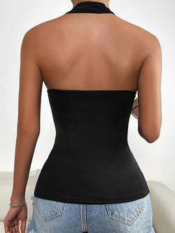 Women'S Solid Zipper Halter Neck Backless Top, Summer Clothes Women, Street Fashion Casual Sleeveless Top for Daily Outdoor Wear, Women Clothing for Summer