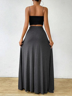 Plus Size Elegant A-Line Skirt with Drawstring Waist - Stylish Casual Long Skirt for All Seasons