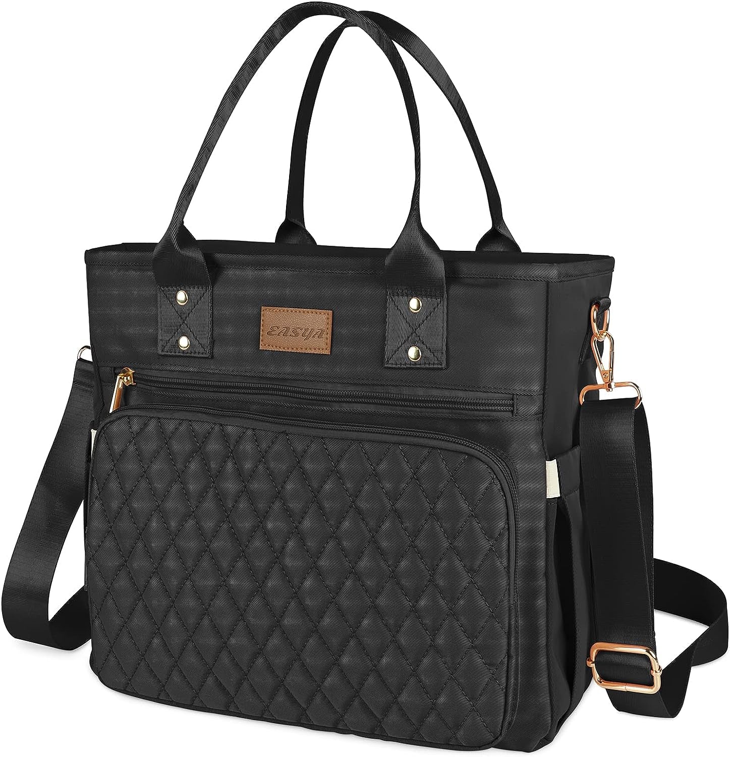 Large Insulated Lunch Bag for Work, Women'S Nylon Thermal Lunch Box, Leakproof Cooler Tote Bag with Storage Pocket (Black)