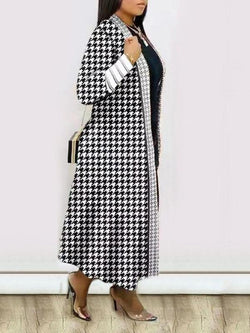 Women'S Geometric Print Drop Shoulder Coat, Fashion Open Front Long Coat, Women Clothing for Spring Fall