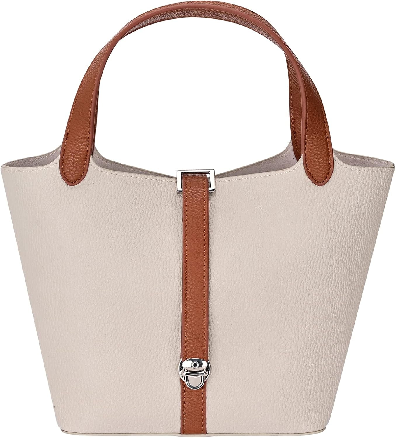 Clutch Bag for Women, Vintage PU Leather Bucket Evening Handbag, Top-Handle Chic Purses (White)