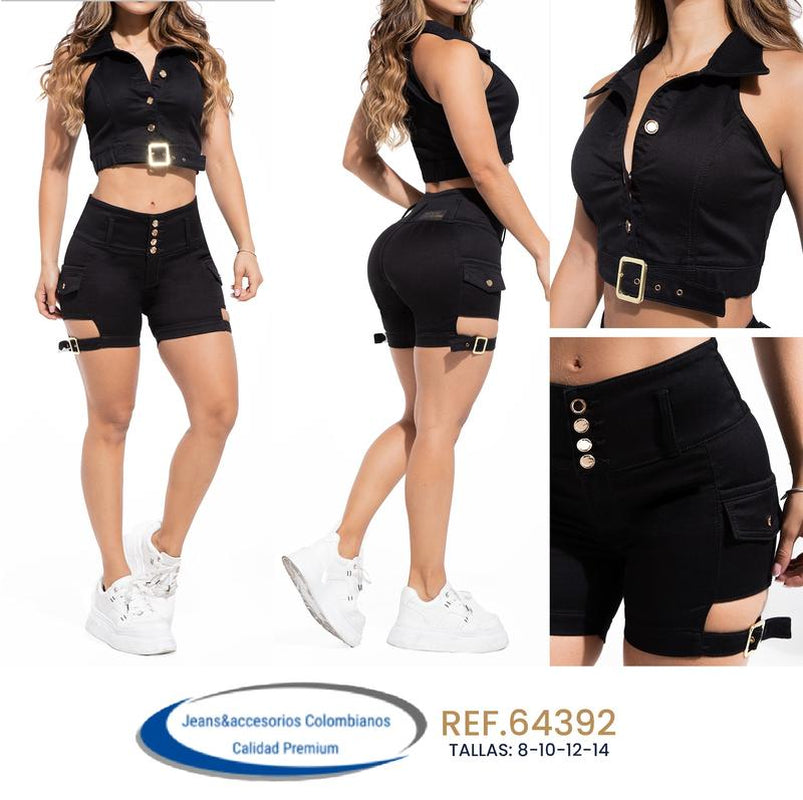 Colombian Short Set and Blouse with Eyelet and Rhinestones and Bags for Women - Clothing, Top