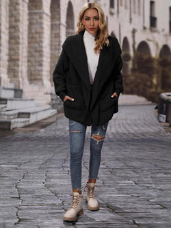 Women'S Solid Drop Shoulder Hooded Coat, Fashion Casual Pocket Coat for Daily Outdoor Wear, Women Clothing for Spring & Fall
