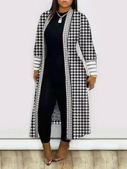 Women'S Geometric Print Drop Shoulder Coat, Fashion Open Front Long Coat, Women Clothing for Spring Fall
