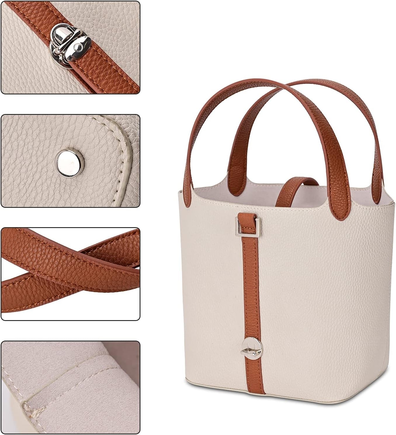 Clutch Bag for Women, Vintage PU Leather Bucket Evening Handbag, Top-Handle Chic Purses (White)