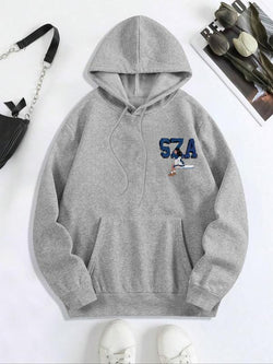 Women'S Letter & Characters Print Drop Shoulder Drawstring Pocket Hoodie, Fashion Casual Hooded Sweatshirt for Daily Wear, Women Clothing for Fall & Winter