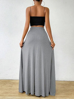Plus Size Elegant A-Line Skirt with Drawstring Waist - Stylish Casual Long Skirt for All Seasons