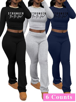 Chic Women's Letter Print Long Sleeve Crop Top & Leggings Set - Cozy Casual Outfit for Spring & Fall Outdoor Adventures