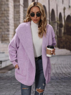 Women'S Solid Drop Shoulder Hooded Coat, Fashion Casual Pocket Coat for Daily Outdoor Wear, Women Clothing for Spring & Fall