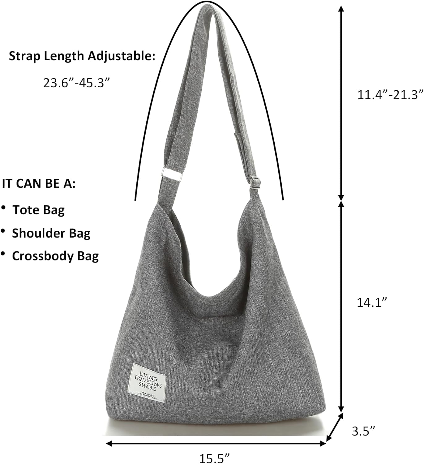 Women'S Retro Large Size Canvas Shoulder Bag Hobo Crossbody Handbag Casual Tote