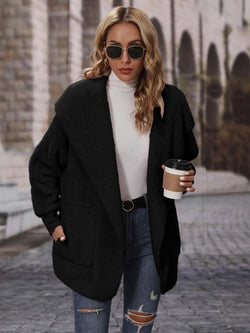 Women'S Solid Drop Shoulder Hooded Coat, Fashion Casual Pocket Coat for Daily Outdoor Wear, Women Clothing for Spring & Fall