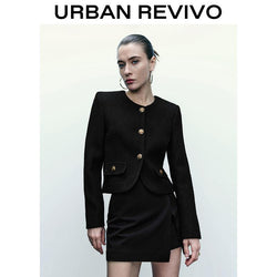 URBAN REVIVO Fashionable Tweed Jacket for Women UWG130014 Casual Outfit 2025 Women Clothing Girl Elegant Fashion Trendy and Versatile OOTD