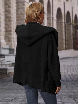 Women'S Solid Drop Shoulder Hooded Coat, Fashion Casual Pocket Coat for Daily Outdoor Wear, Women Clothing for Spring & Fall
