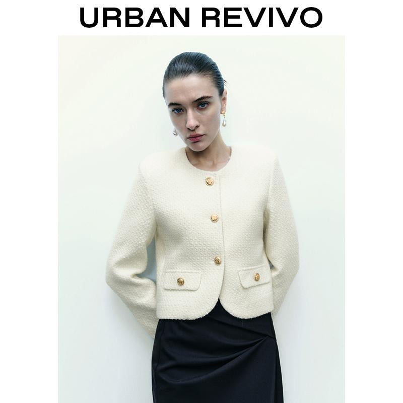 URBAN REVIVO Fashionable Tweed Jacket for Women UWG130014 Casual Outfit 2025 Women Clothing Girl Elegant Fashion Trendy and Versatile OOTD