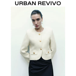 URBAN REVIVO Fashionable Tweed Jacket for Women UWG130014 Casual Outfit 2025 Women Clothing Girl Elegant Fashion Trendy and Versatile OOTD