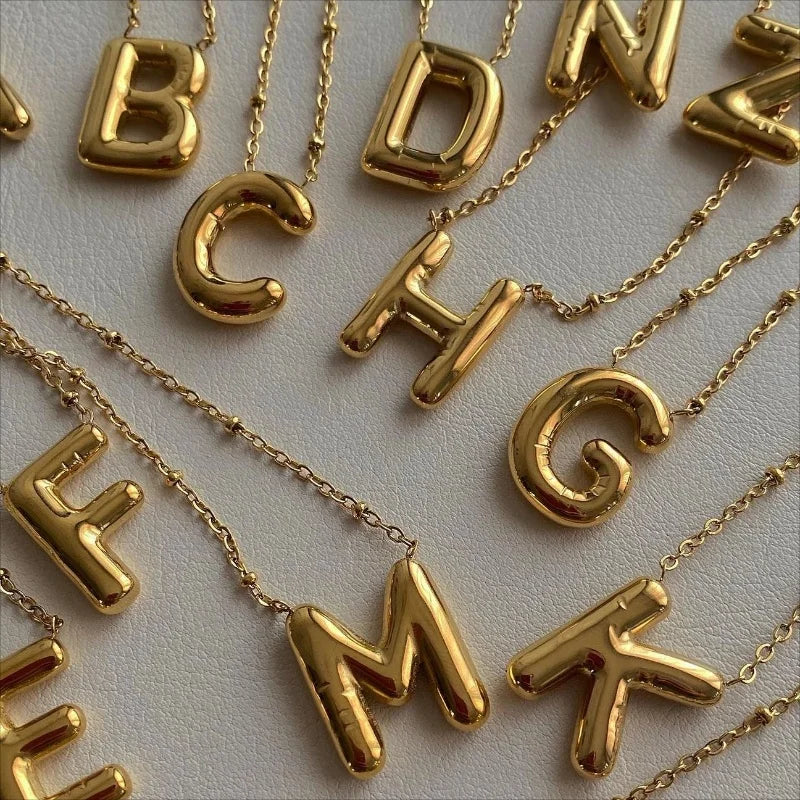 Bubble letter Initial Pendant Chunky necklace