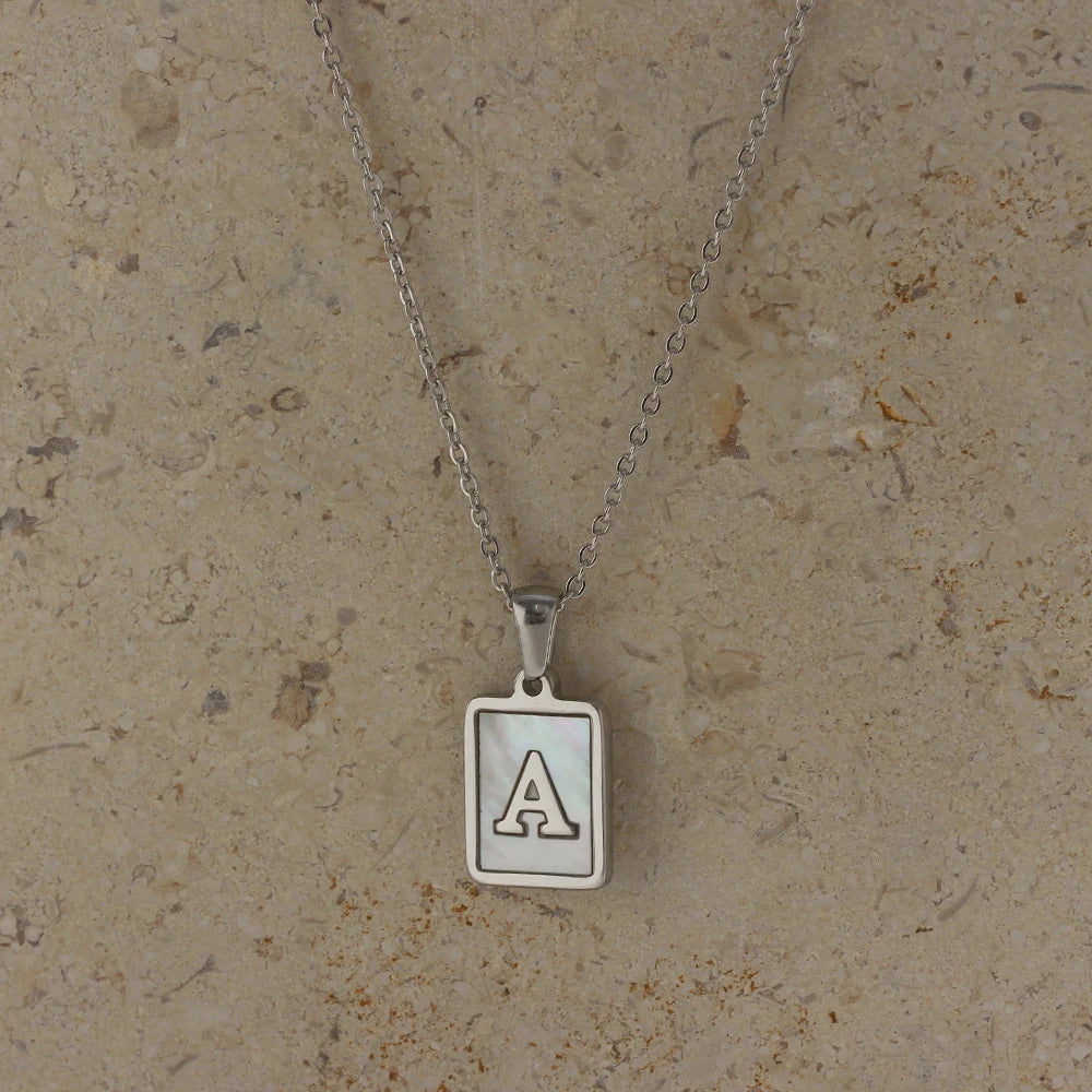 Mother of Pearl Shell Initial Necklace