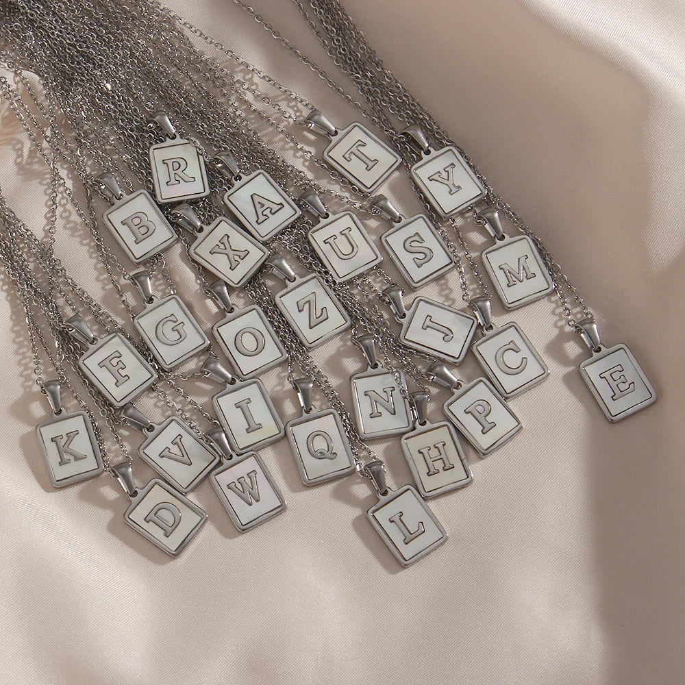 Mother of Pearl Shell Initial Necklace