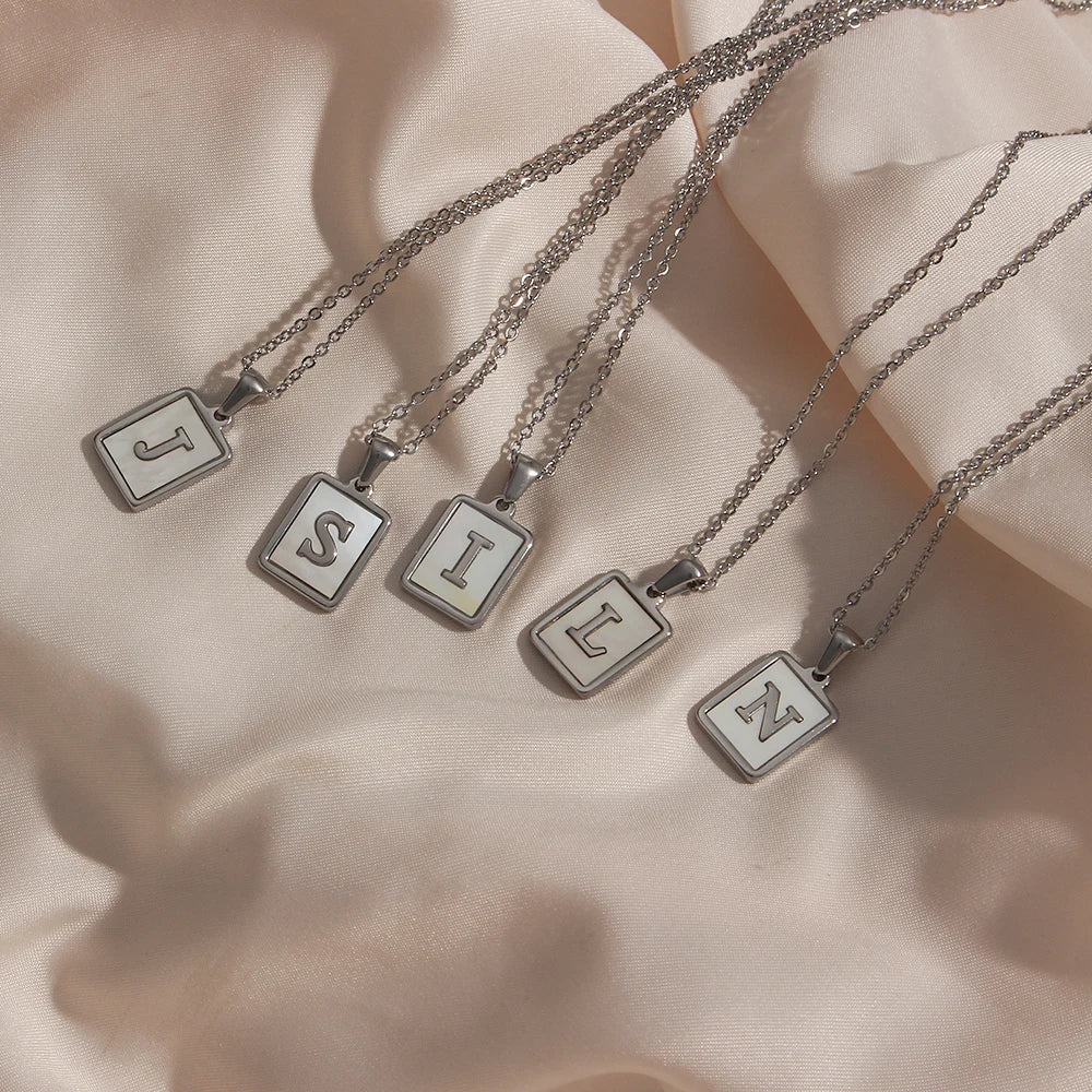 Mother of Pearl Shell Initial Necklace