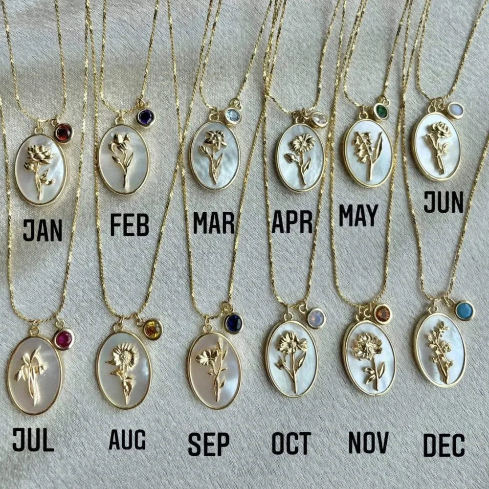 12 Months Birth Flower Pendant Necklace