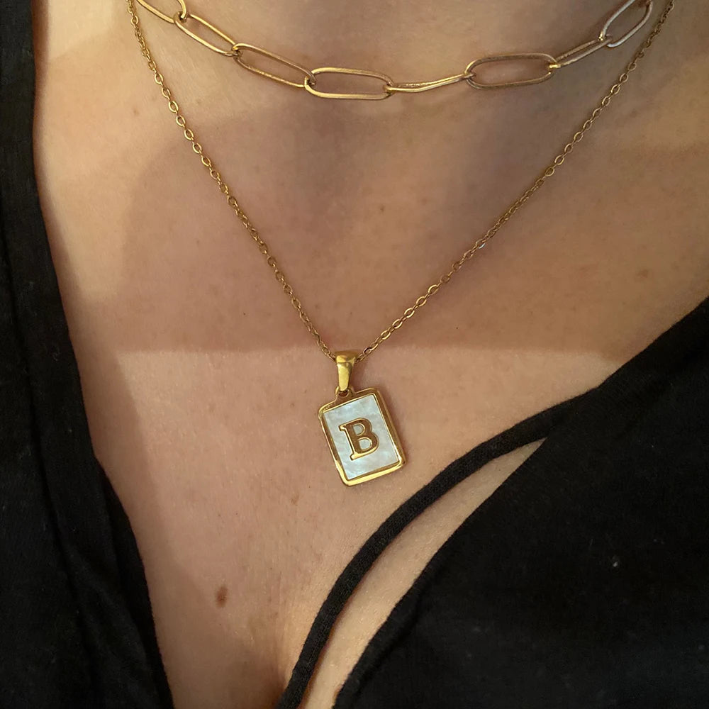 Mother of Pearl Shell Initial Necklace