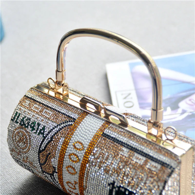 Money Clutch purse Dollar painting Crystal Diamond Evening bag