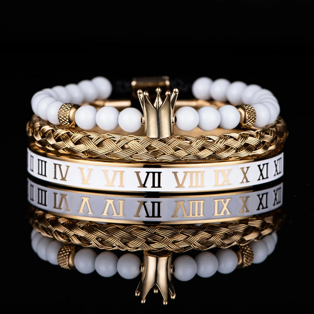 Crown Charm  White Enamel Roman Number Bangles