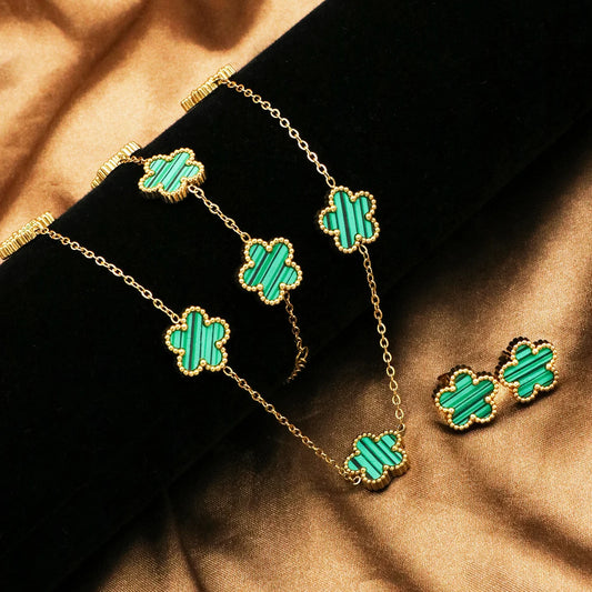 Five Leaf Flower Pendant Bracelet Earrings set