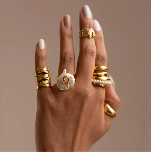 Irregular Pearl Rings 12 Constellation Geometric Opening Ring