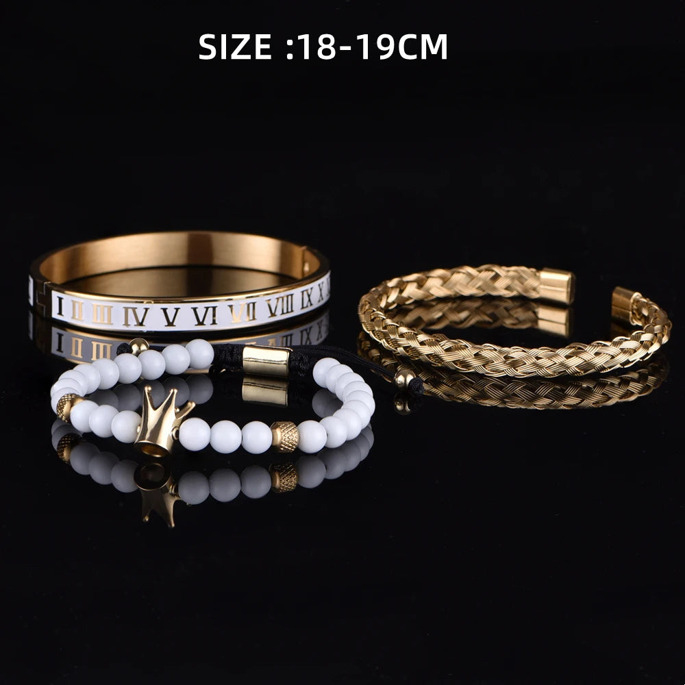 Crown Charm  White Enamel Roman Number Bangles