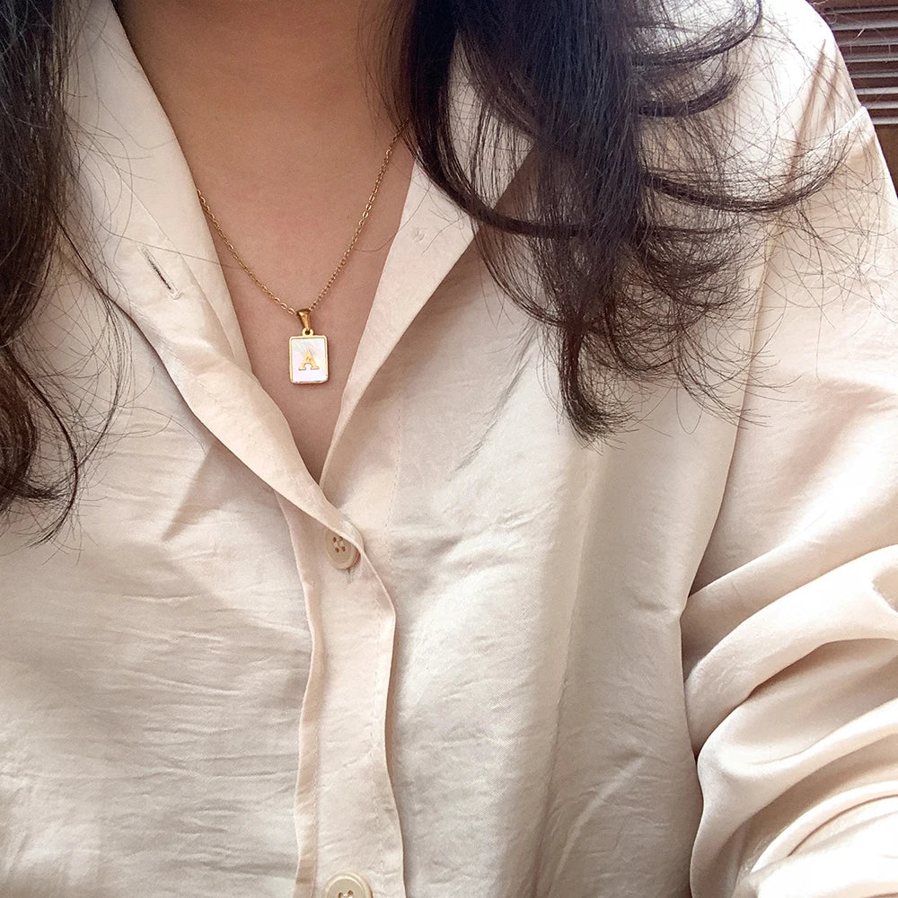 Mother of Pearl Shell Initial Necklace