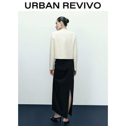 URBAN REVIVO Fashionable Tweed Jacket for Women UWG130014 Casual Outfit 2025 Women Clothing Girl Elegant Fashion Trendy and Versatile OOTD
