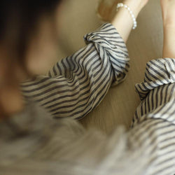 Non Printed Linen Striped Shirt Women Pring Autumn Bandage Dress Long Sleeved Cardigan Niche Casual Shirt Cotton Linen Women Clothing
