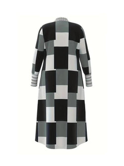 Women'S Geometric Print Drop Shoulder Coat, Fashion Open Front Long Coat, Women Clothing for Spring Fall