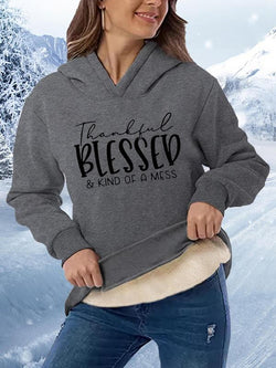 Women'S Letter Print Drop Shoulder Hoodie, Fashion Casual Hoodies Sweatshirts for Daily Holiday Outdoor Wear, Women Clothing for Winter