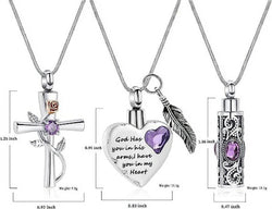 Cylinder Cross Heart Memorial Urn Necklace, Stainless Steel, 3 Pieces Set